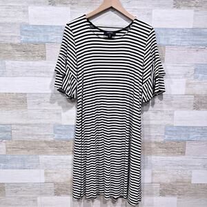 Karen Kane Striped Flutter Sleeve T Shirt Dress Black White Casual Womens XL
